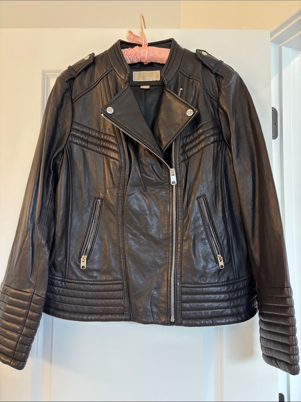 MICHAEL Michael Kors Black Quilted Leather Moto Jacket